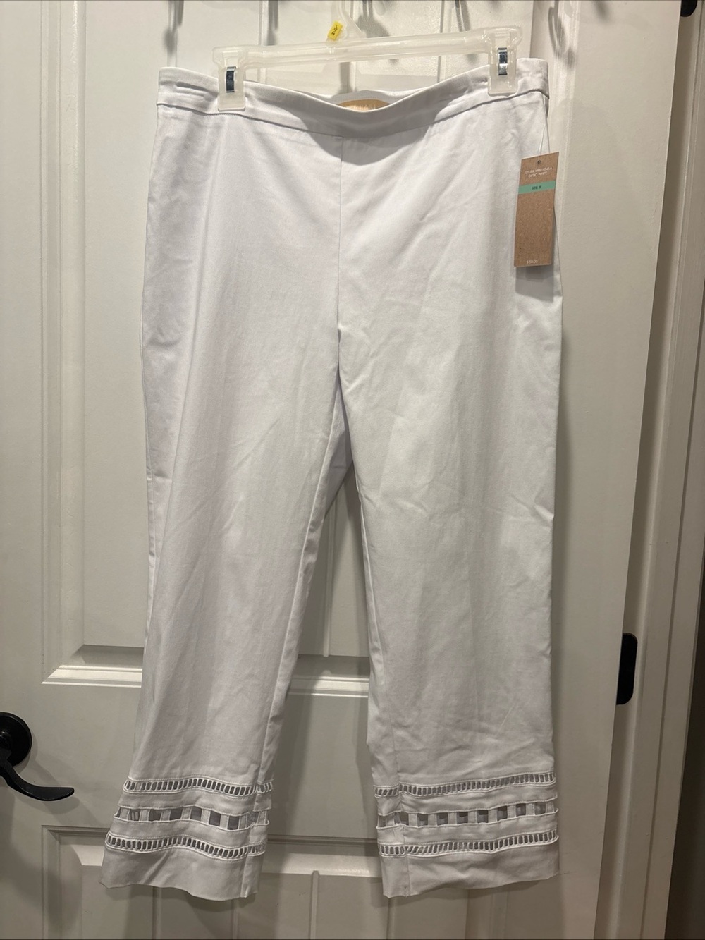 White Women's Cropped Pants with Lace Trim size 8 NWT